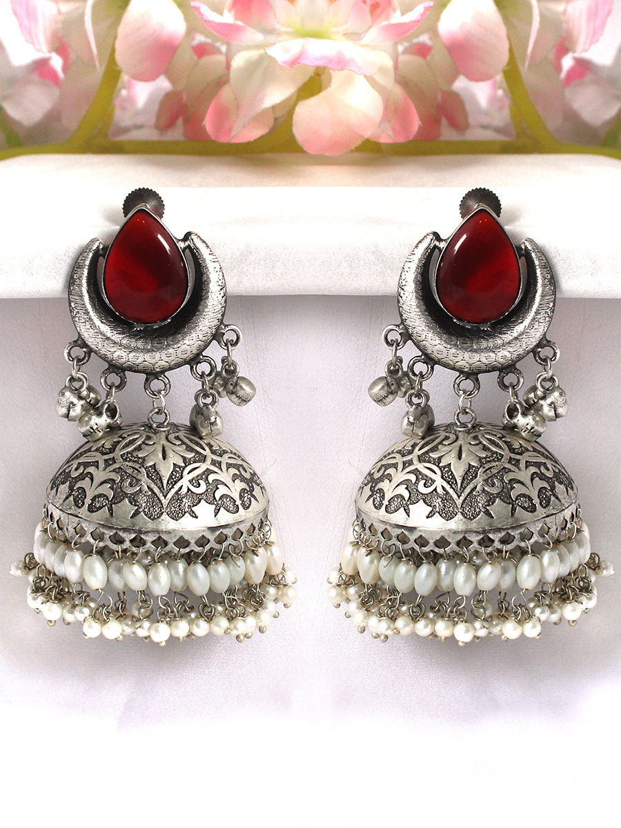 Keshini Jhumki Earrings-Maroon