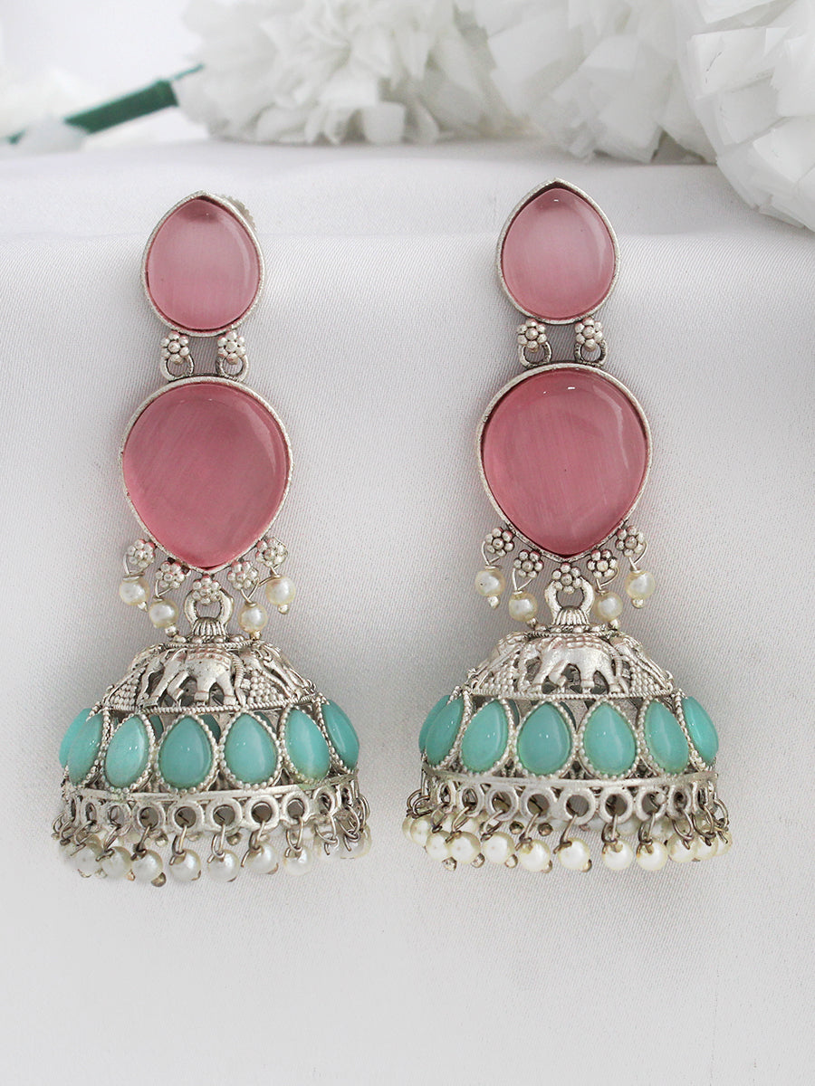 Adhika Jhumki Earrings-Pink