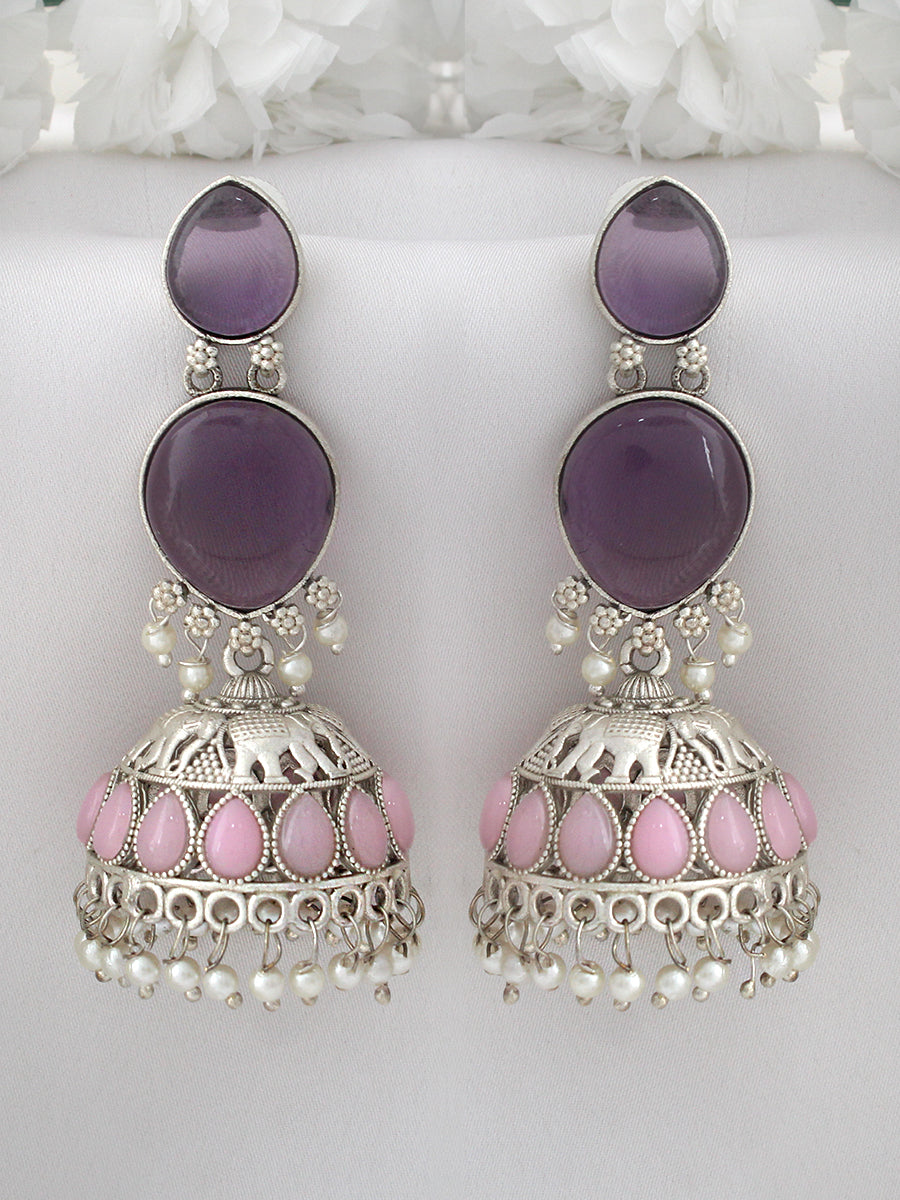 Adhika Jhumki Earrings-Purple