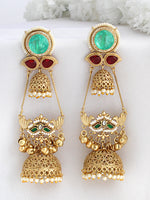 Shivira Long Jhumki Earrings-Mint Green