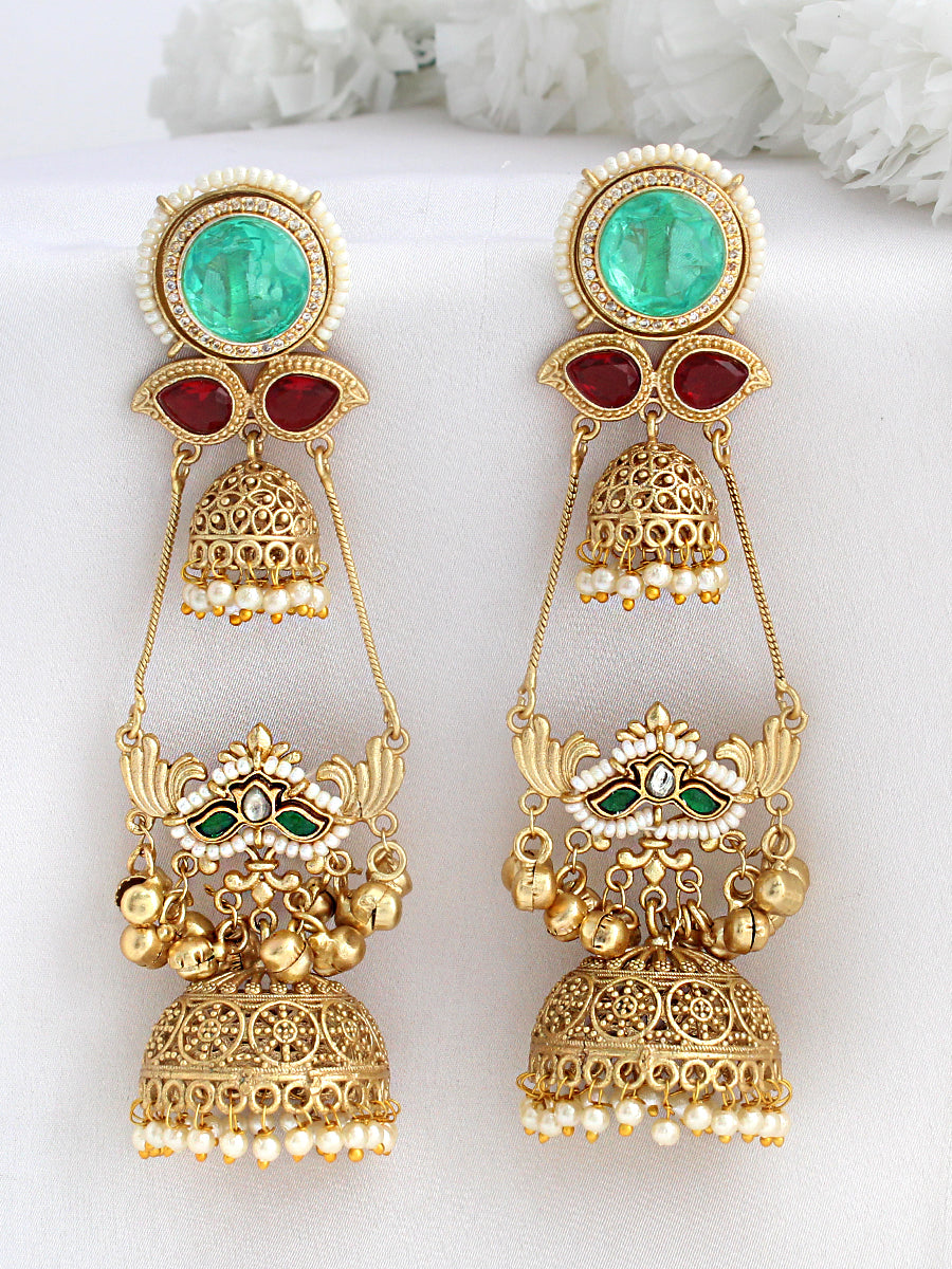 Shivira Long Jhumki Earrings-Mint Green