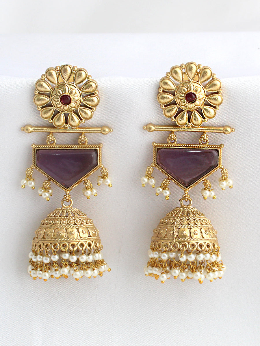 Moksha Jhumki Earrings-Purple