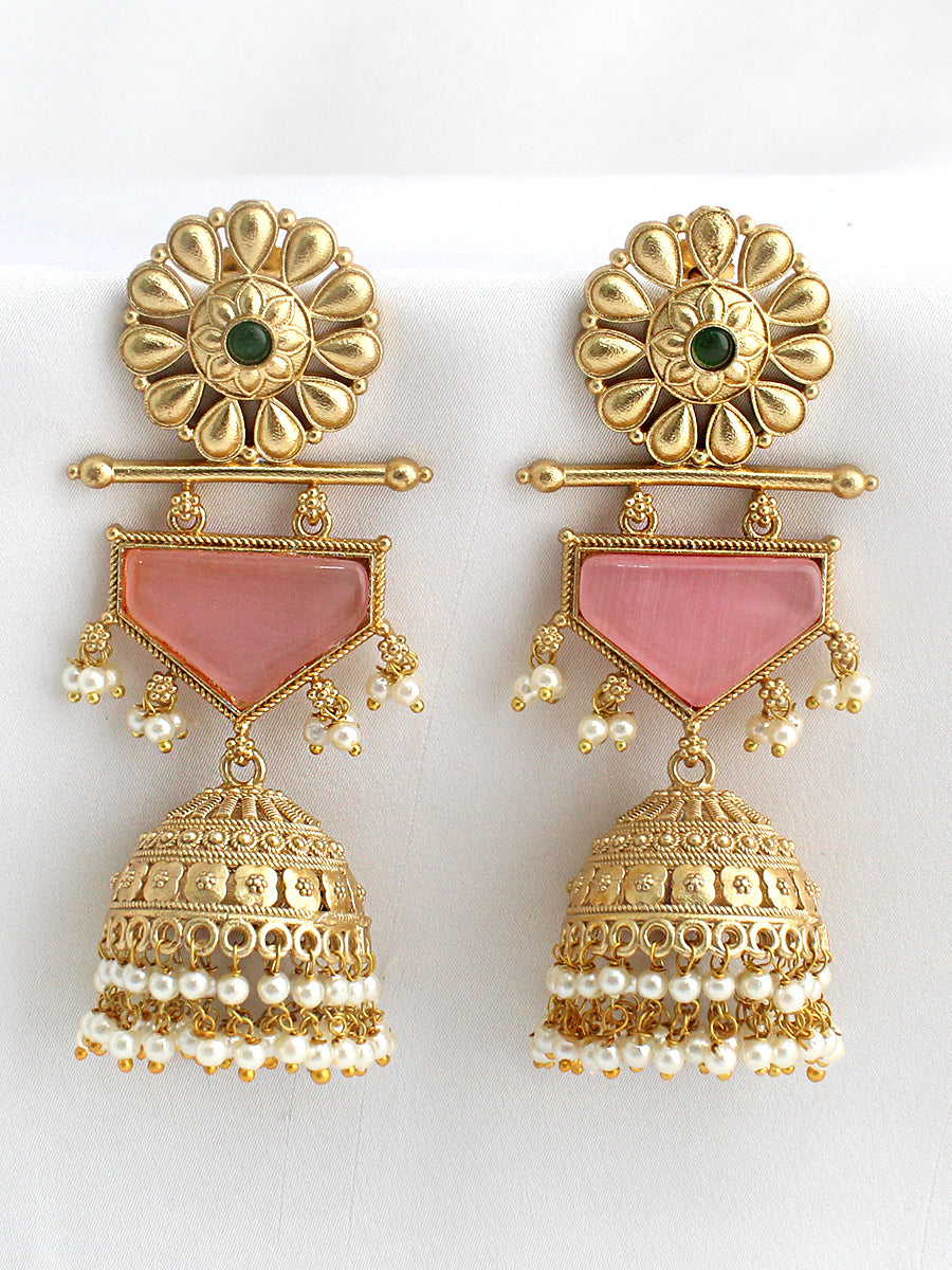 Moksha Jhumki Earrings-Pastel Pink