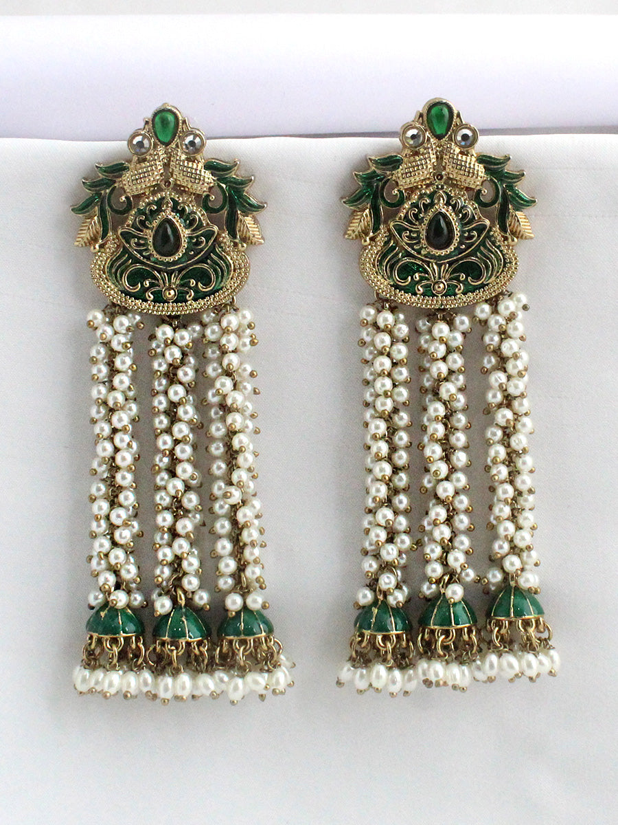 Nimisha Long Earrings-Green