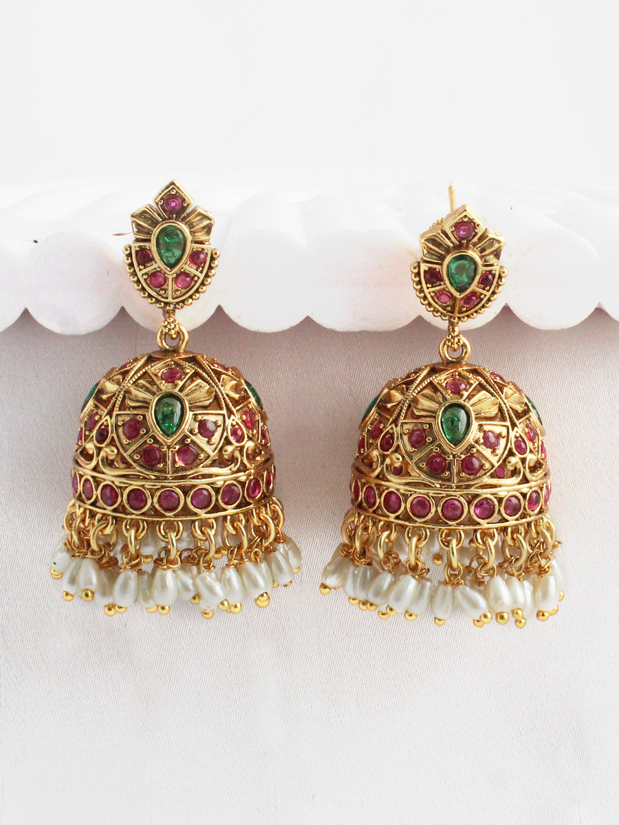 Vithya Jhumki Earrings-Pink / Green