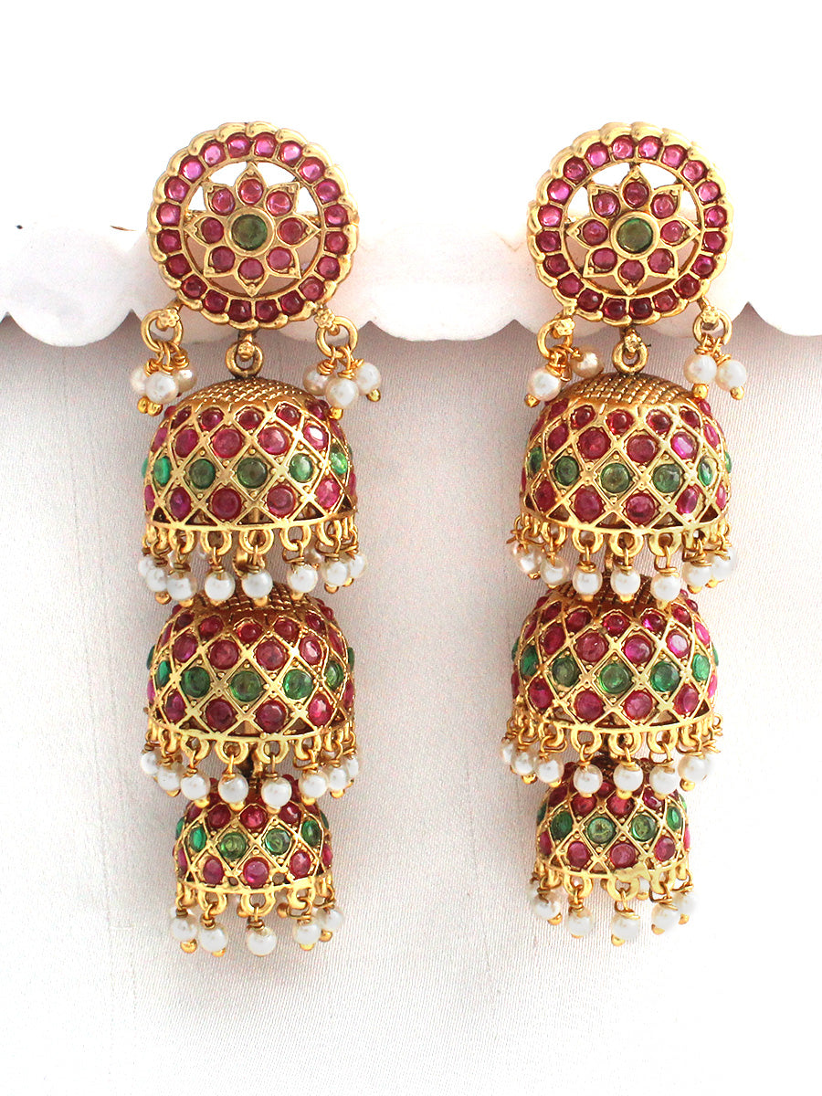 Aradhya Jhumki Earrings-Pink / Green