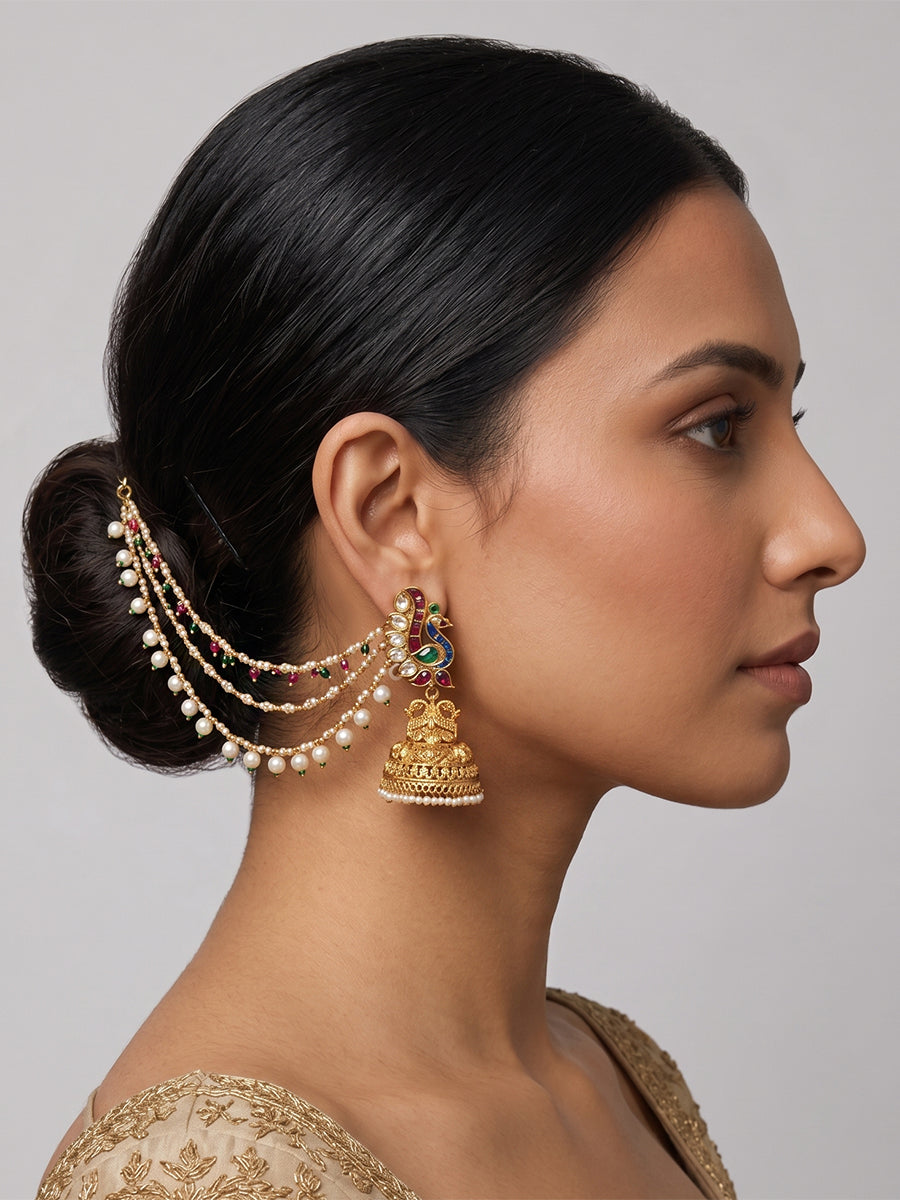 Aditri Ear Chain / Kaanchain -Pink / Green