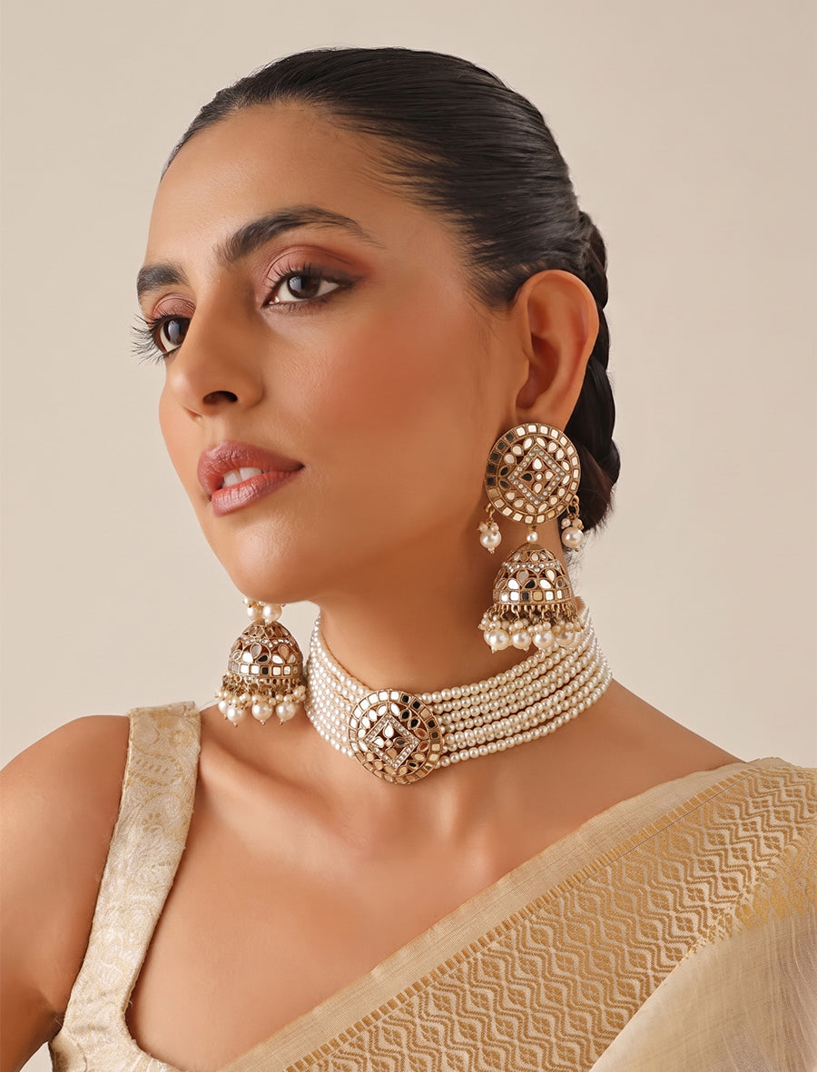 Ishrat Mirror Choker Necklace Set  Bollywood Style Statement Necklace for Weddings