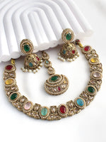 Lavika Choker Necklace Set-Multicolor