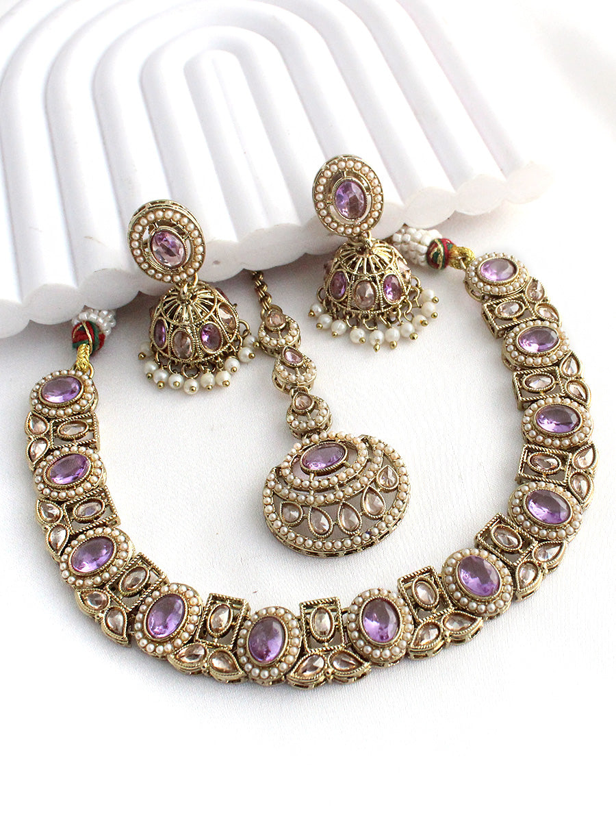 Lavika Choker Necklace Set-Lavender