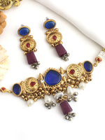 Maya Choker Necklace Set-Blue