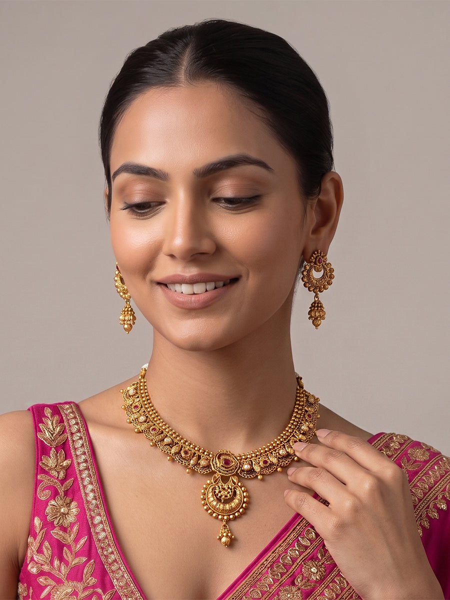Pallavika Necklace Set - Hot Pink