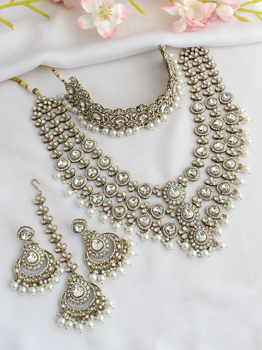 Sanvika Layered Necklace Set-White