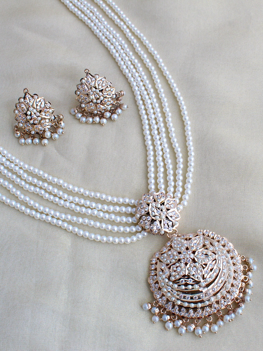 Riyaaz Jadau Long Necklace Set-Gold
