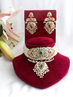 Zareen Jadau Choker Necklace Set-Multicolor