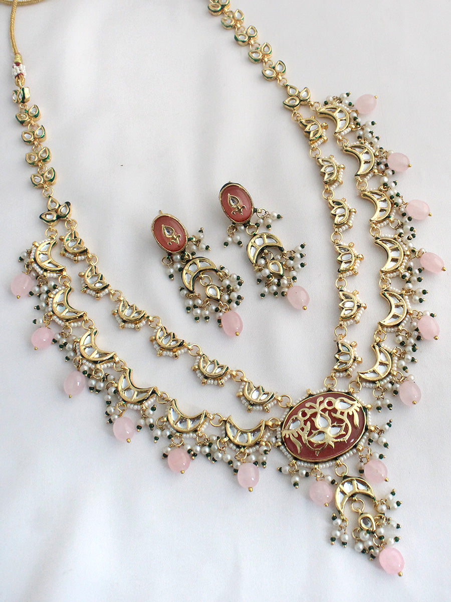 Ditya Layered Necklace Set-Pastel Pink