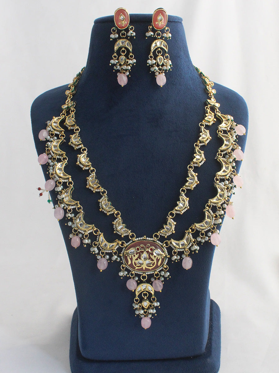 Ditya Layered Necklace Set-Pastel Pink