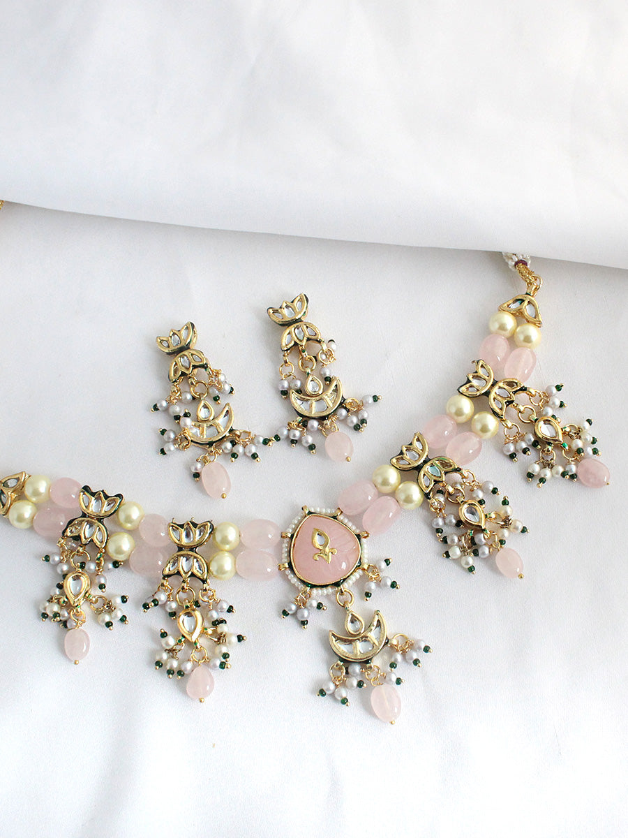 Yukti Choker Necklace Set-Pastel Pink
