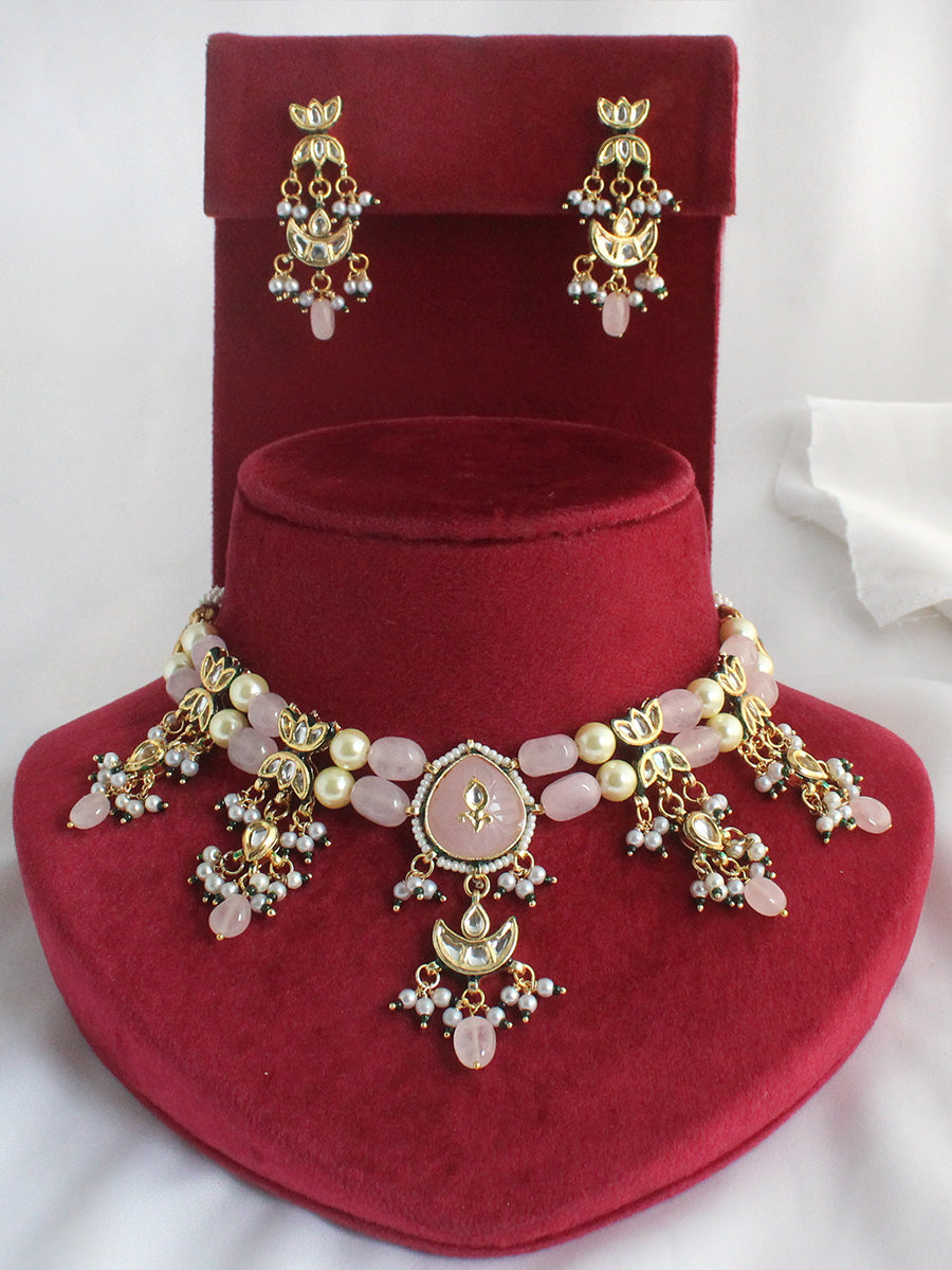 Yukti Choker Necklace Set-Pastel Pink