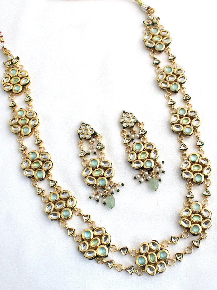 Nirvika Long Necklace Set-Mint Green