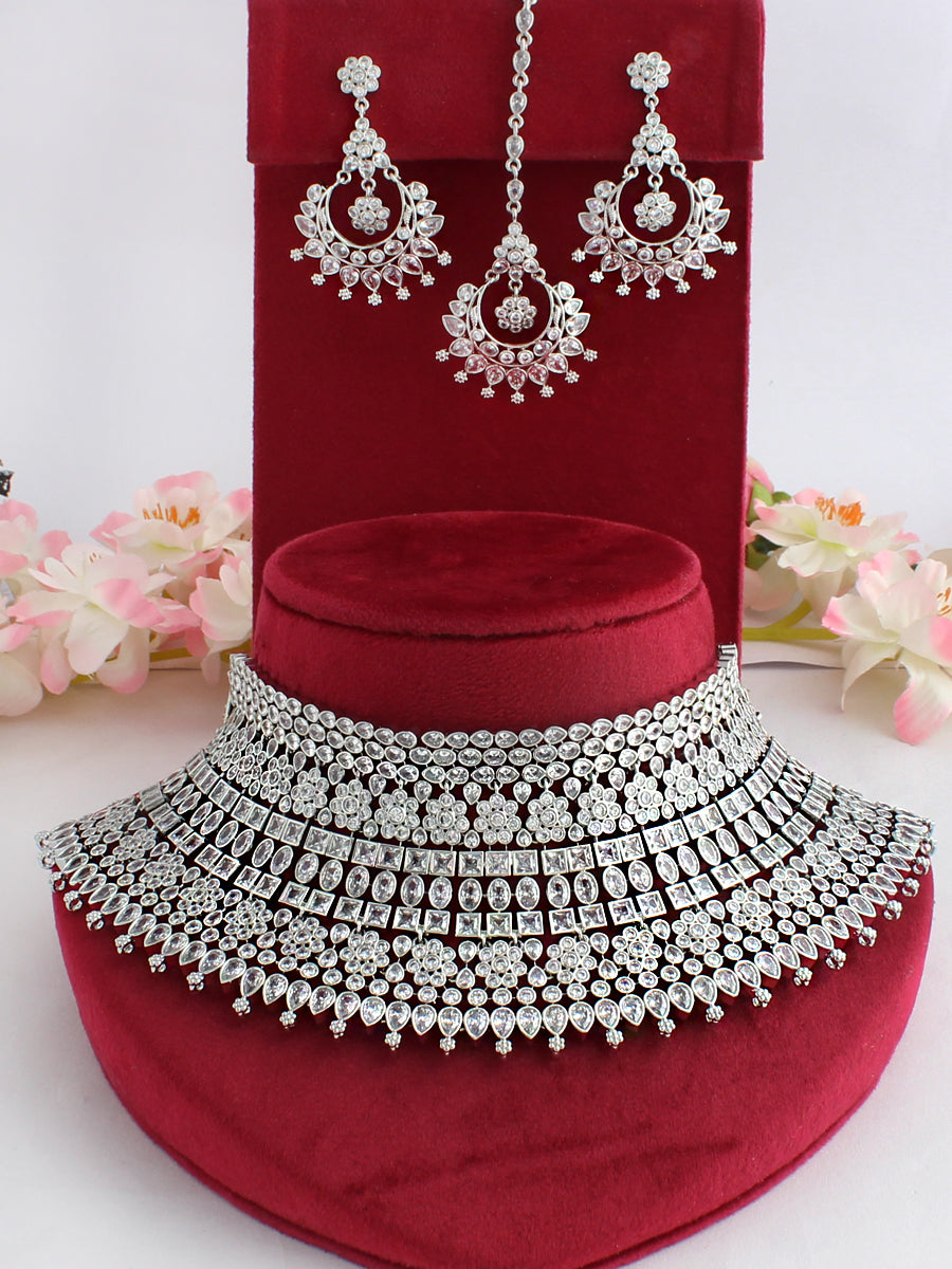 Hazel Bib Necklace Set-Silver